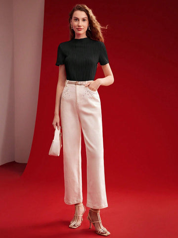 MOTF PREMIUM SOLID PLISSE LETTUCE TRIM SLIM FIT TEE