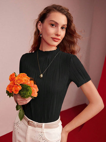 MOTF PREMIUM SOLID PLISSE LETTUCE TRIM SLIM FIT TEE