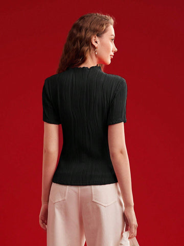 MOTF PREMIUM SOLID PLISSE LETTUCE TRIM SLIM FIT TEE