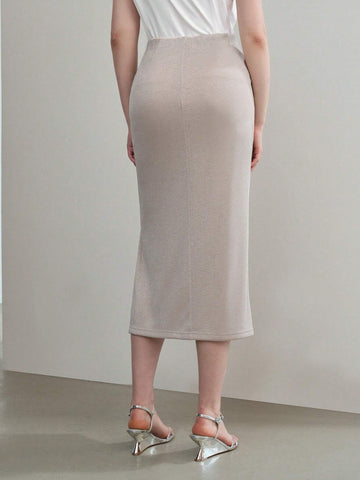 MOTF PREMIUM SOLID RUCHED SPLIT THIGH SKIRT