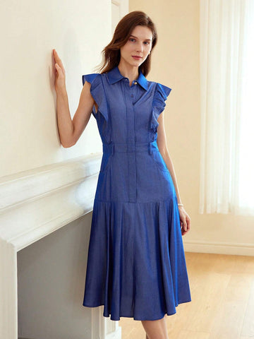 MOTF PREMIUM SOLID RUFFLE ARMHOLE SLANT POCKET DRESS