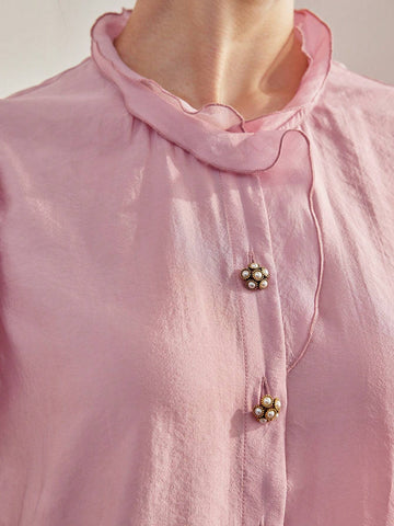 MOTF PREMIUM SOLID RUFFLE TRIM FLUTTER SLEEVE BLOUSE