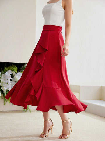 MOTF PREMIUM SOLID RUFFLE TRIM SKIRT