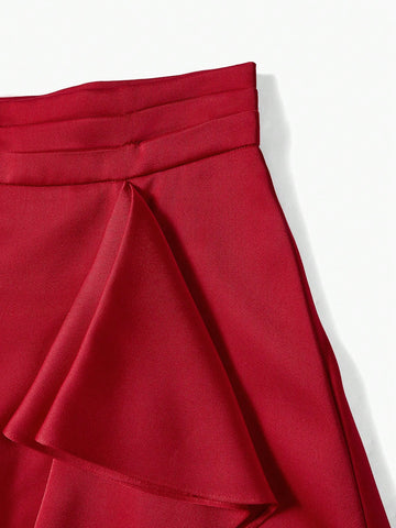 MOTF PREMIUM SOLID RUFFLE TRIM SKIRT