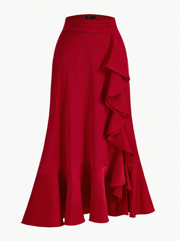 MOTF PREMIUM SOLID RUFFLE TRIM SKIRT