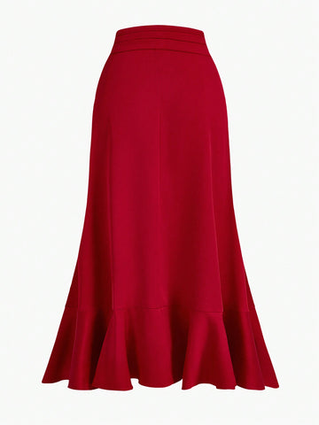 MOTF PREMIUM SOLID RUFFLE TRIM SKIRT