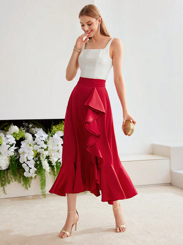 MOTF PREMIUM SOLID RUFFLE TRIM SKIRT