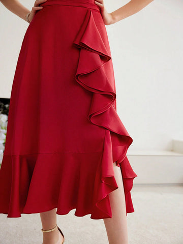 MOTF PREMIUM SOLID RUFFLE TRIM SKIRT