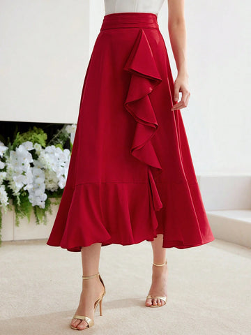 MOTF PREMIUM SOLID RUFFLE TRIM SKIRT