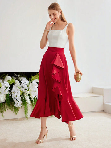 MOTF PREMIUM SOLID RUFFLE TRIM SKIRT
