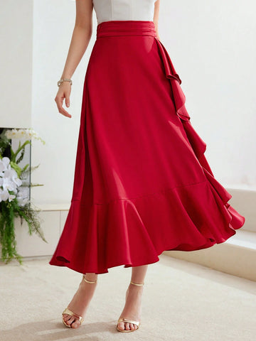MOTF PREMIUM SOLID RUFFLE TRIM SKIRT