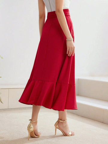 MOTF PREMIUM SOLID RUFFLE TRIM SKIRT