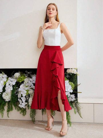 MOTF PREMIUM SOLID RUFFLE TRIM SKIRT