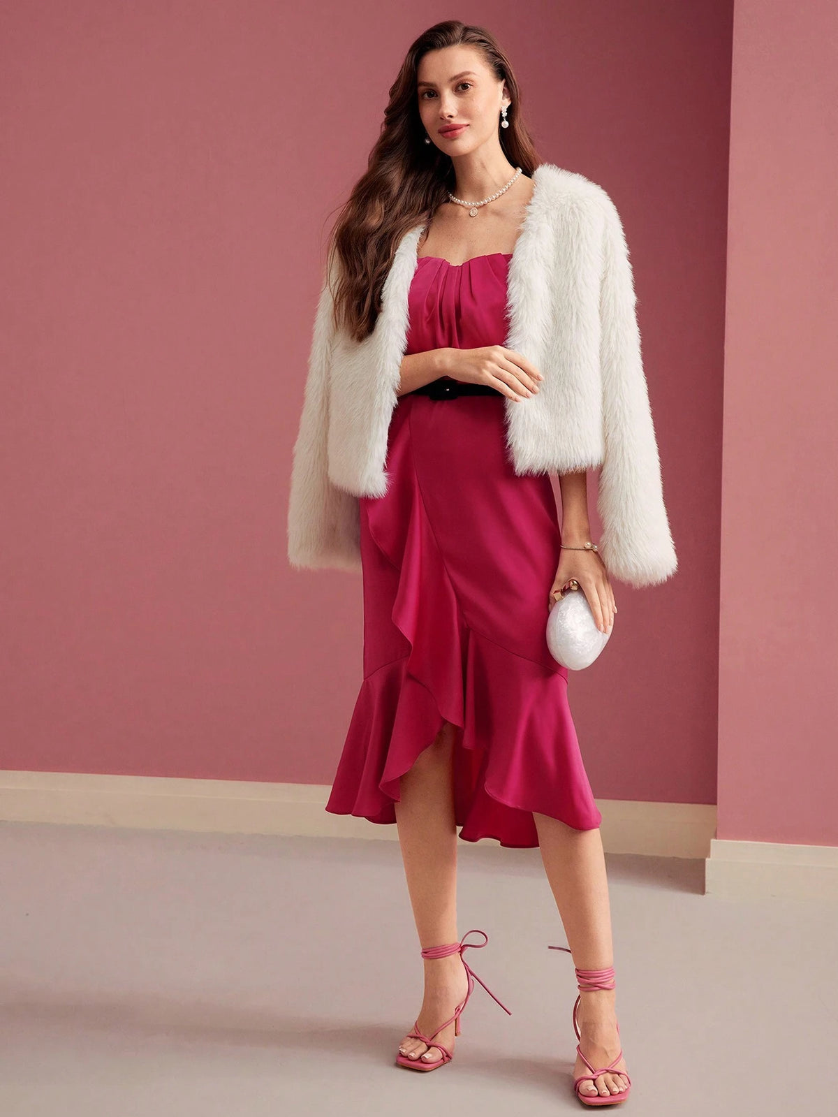 MOTF PREMIUM SOLID RUFFLE WRAP HEM TUBE COCKTAIL DRESS WITH BELT