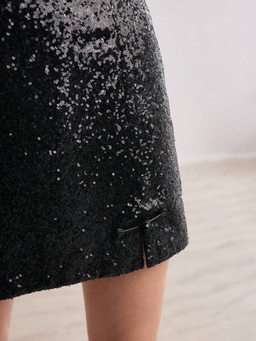 MOTF PREMIUM SOLID SEQUINS STRAIGHT SKIRT