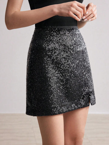 MOTF PREMIUM SOLID SEQUINS STRAIGHT SKIRT