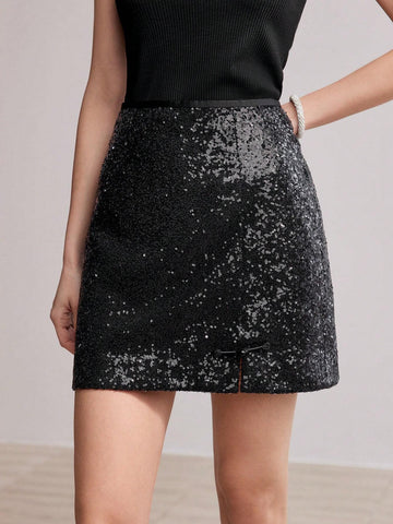 MOTF PREMIUM SOLID SEQUINS STRAIGHT SKIRT