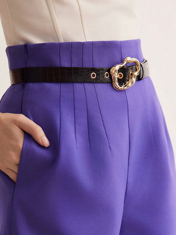 MOTF PREMIUM SOLID SLANT POCKET BELTED SHORTS