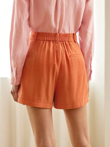 MOTF PREMIUM SOLID SLANT POCKET FOLD PLEATED SHORTS WITHOUT BELT