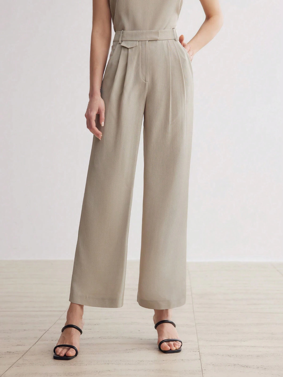 MOTF PREMIUM SOLID SLANT POCKET FOLD PLEATED STRAIGHT LEG PANTS