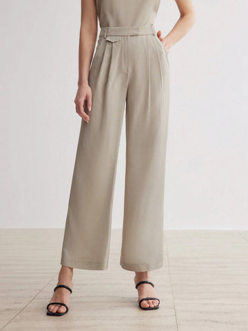 MOTF PREMIUM SOLID SLANT POCKET FOLD PLEATED STRAIGHT LEG PANTS