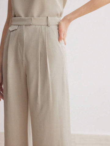 MOTF PREMIUM SOLID SLANT POCKET FOLD PLEATED STRAIGHT LEG PANTS