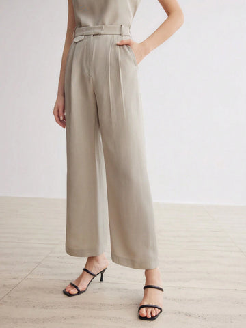 MOTF PREMIUM SOLID SLANT POCKET FOLD PLEATED STRAIGHT LEG PANTS