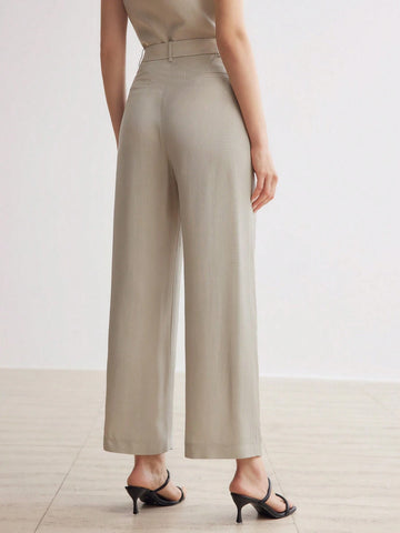 MOTF PREMIUM SOLID SLANT POCKET FOLD PLEATED STRAIGHT LEG PANTS