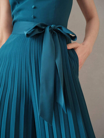 MOTF PREMIUM SOLID SLANT POCKET PLEATED WIDE LEG SLIP JUMPSUIT WITH BELT