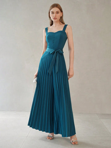 MOTF PREMIUM SOLID SLANT POCKET PLEATED WIDE LEG SLIP JUMPSUIT WITH BELT