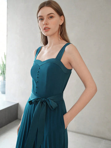 MOTF PREMIUM SOLID SLANT POCKET PLEATED WIDE LEG SLIP JUMPSUIT WITH BELT