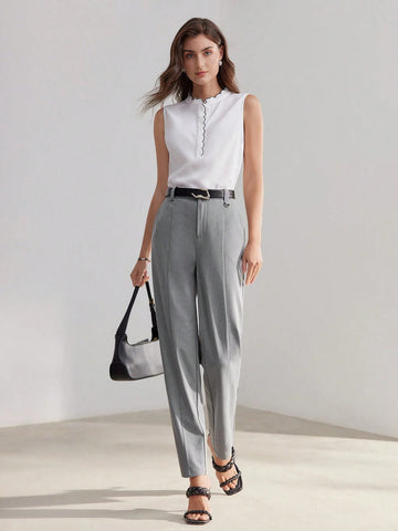 MOTF PREMIUM SOLID SLANT POCKET SEAM FRONT SUIT PANTS