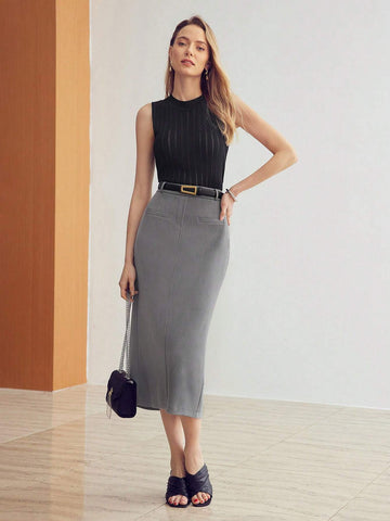 MOTF PREMIUM SOLID SPLIT BACK STRAIGHT SKIRT