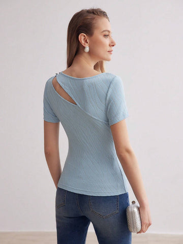 MOTF PREMIUM SOLID TEXTURED CUTOUT RUCHED TEE FOR SUMMER