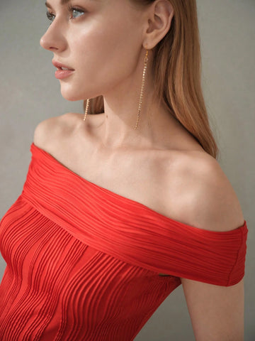 MOTF PREMIUM SOLID TEXTURED OFF SHOULDER SLIM FIT TEE