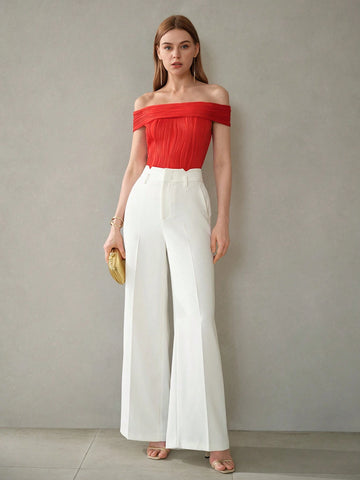 MOTF PREMIUM SOLID TEXTURED OFF SHOULDER SLIM FIT TEE