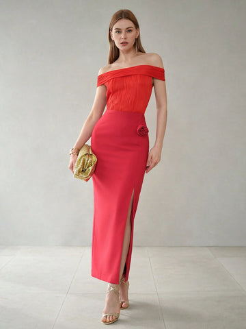 MOTF PREMIUM SOLID TEXTURED OFF SHOULDER SLIM FIT TEE