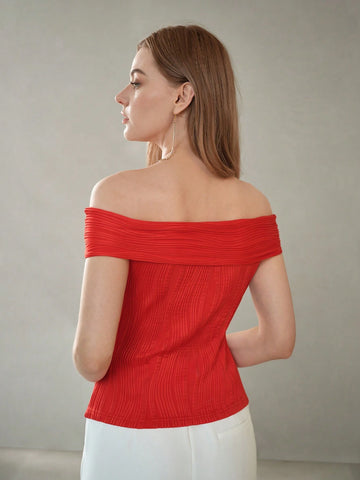 MOTF PREMIUM SOLID TEXTURED OFF SHOULDER SLIM FIT TEE