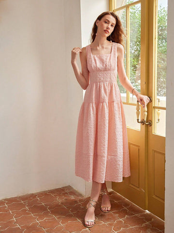 MOTF PREMIUM SOLID TEXTURED SQUARE NECK FLARE HEM DRESS