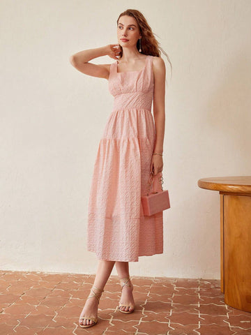 MOTF PREMIUM SOLID TEXTURED SQUARE NECK FLARE HEM DRESS