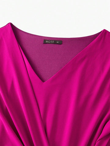 MOTF PREMIUM SOLID V-NECK RUCHED DRAPED DRESS