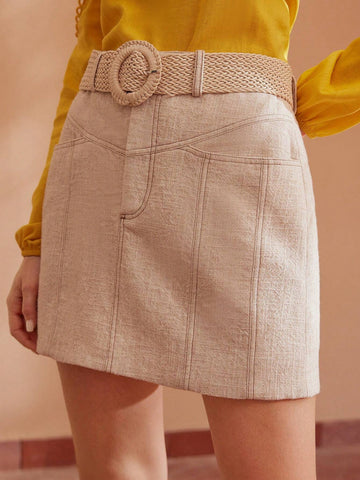 MOTF PREMIUM SOLID ZIPPER FLY POCKET DETAIL STRAIGHT SKIRT