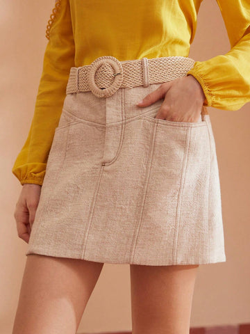 MOTF PREMIUM SOLID ZIPPER FLY POCKET DETAIL STRAIGHT SKIRT