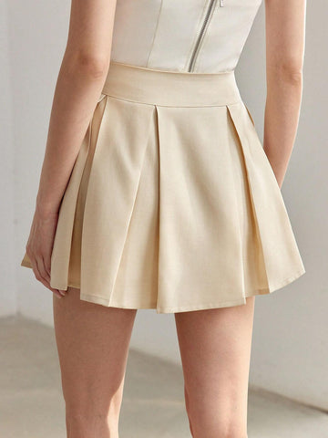 MOTF PREMIUM SOLID ZIPPER SIDE FOLD PLEATED SKIRT