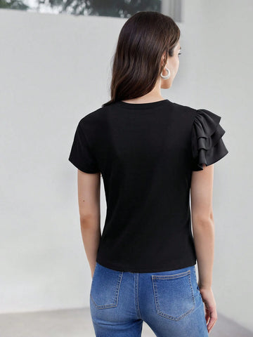 MOTF PREMIUM STEREO FLOWER DETAIL LAYERED SLEEVE TEE