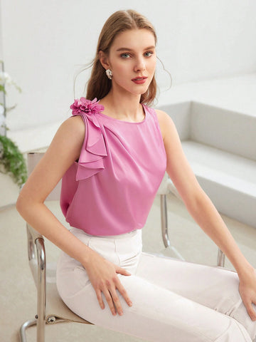 MOTF PREMIUM STEREO FLOWER DETAIL SOLID BLOUSE