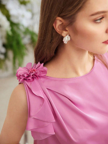 MOTF PREMIUM STEREO FLOWER DETAIL SOLID BLOUSE