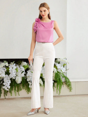 MOTF PREMIUM STEREO FLOWER DETAIL SOLID BLOUSE