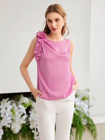 MOTF PREMIUM STEREO FLOWER DETAIL SOLID BLOUSE