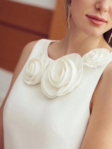 MOTF PREMIUM STEREO FLOWER DETAIL SOLID DRESS